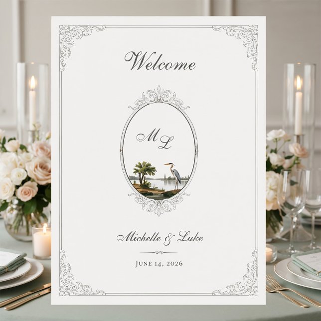 Affiche de mariage à monogramme de paysage françai (Créateur téléchargé)