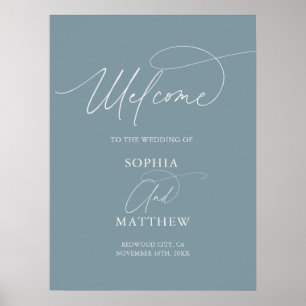 Affiche de mariage bleu poussiéreux de bienvenue d