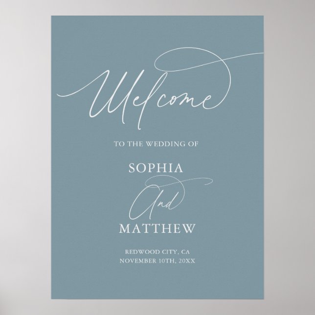Affiche de mariage bleu poussiéreux de bienvenue d (Devant)