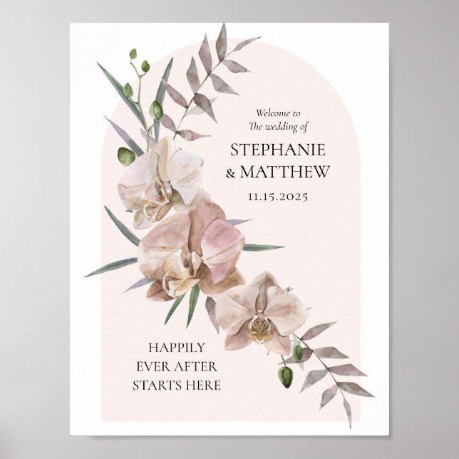Affiche de mariage bohème avec orchidées poussiére (Devant)