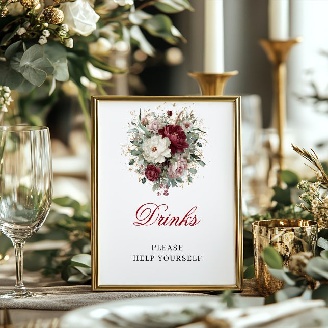 Affiche de mariage Boisson Rouge Burgundy Sans Tim (Timeless Blush Burgundy Drinks Bridal Poster)