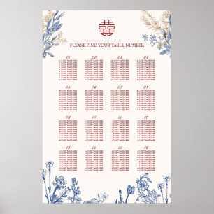 Affiche de mariage chinois Double Xi avec 16 table