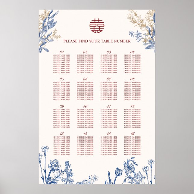 Affiche de mariage chinois Double Xi avec 16 table (Devant)