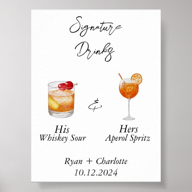 Affiche de mariage - Cocktails signature à lui et  (Devant)