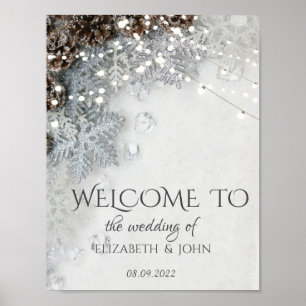 Affiche de mariage Cône de pin, flocons de neige