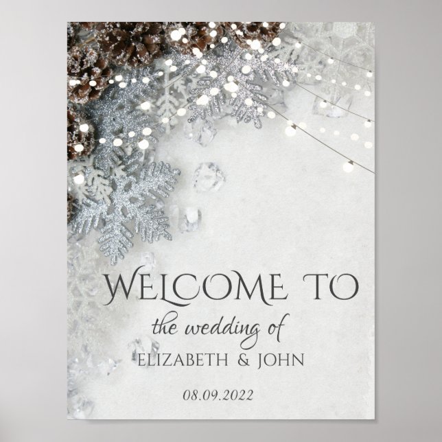 Affiche de mariage Cône de pin, flocons de neige (Devant)