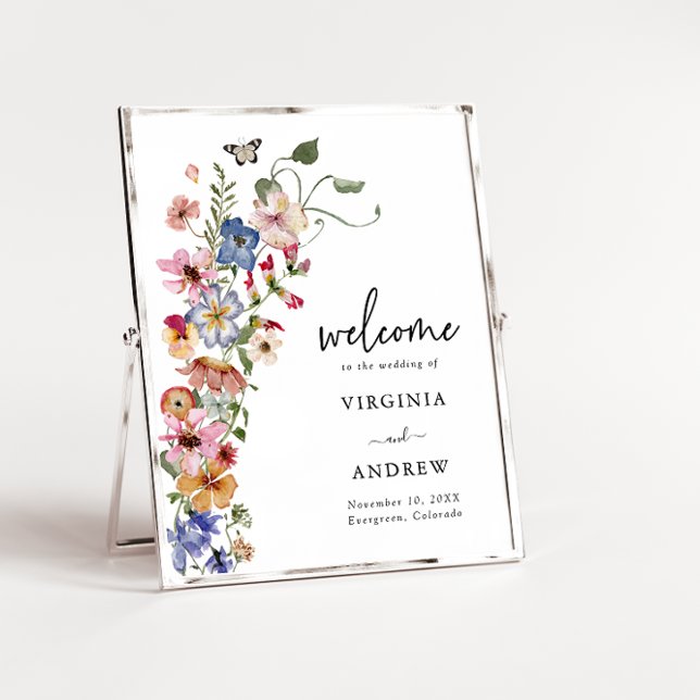 Affiche de mariage de bienvenue colorée (Colorful Wildflowers Welcome Wedding Poster by Painted Paperie
)