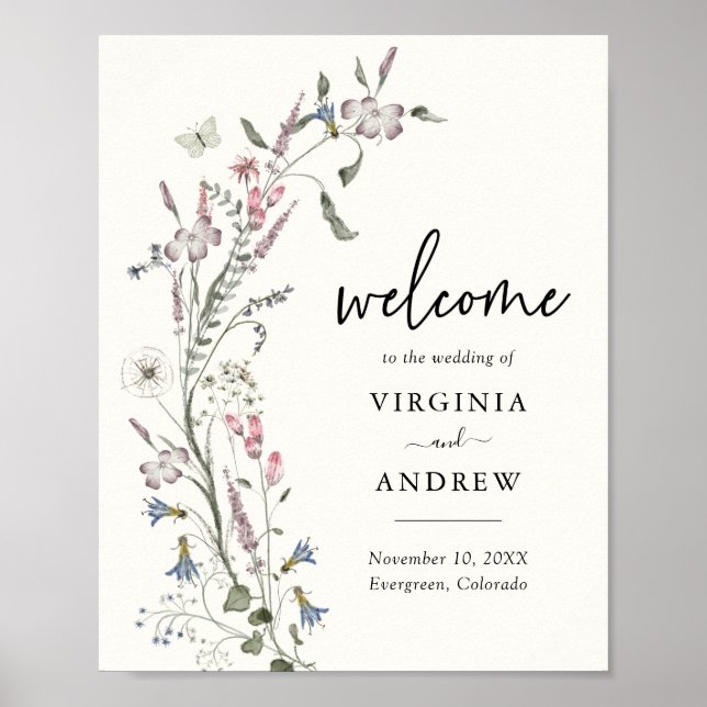 Affiche de mariage de bienvenue florale (Devant)
