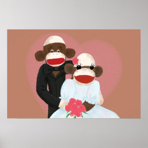 Affiche de mariage de singe de chaussette (Bowty