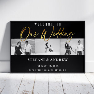 Affiche de mariage élégante avec photo en noir et 
