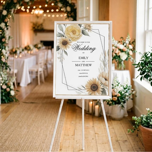 Affiche de mariage encadrée aux fleurs jaunes de t (Créateur téléchargé)