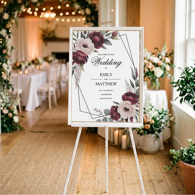 Affiche de mariage encadrée florale burgundy (Créateur téléchargé)