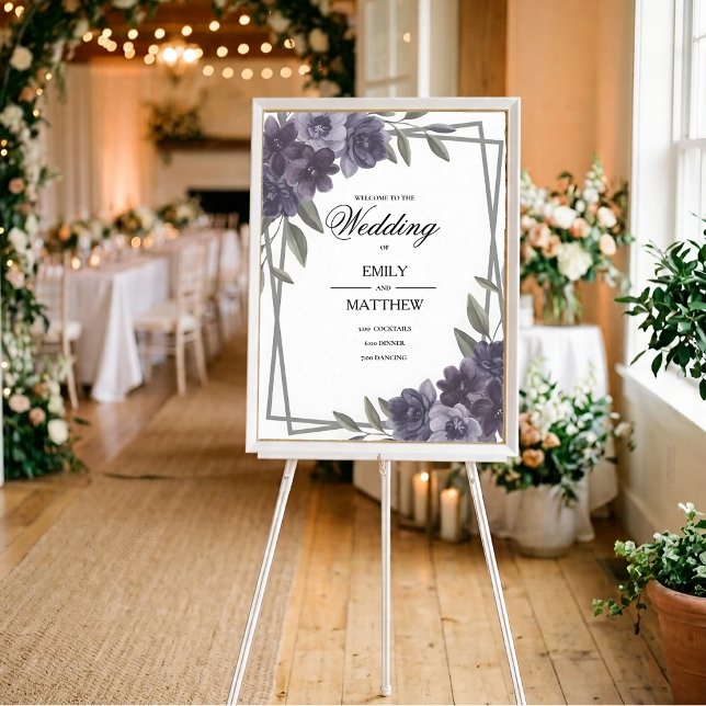 Affiche de mariage encadrée florale prune (Créateur téléchargé)