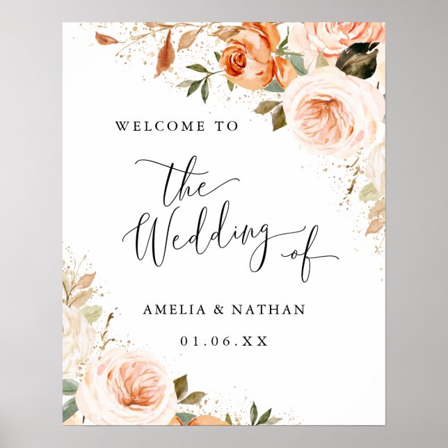 Affiche de mariage Fleur aquarelle Automne (Devant)