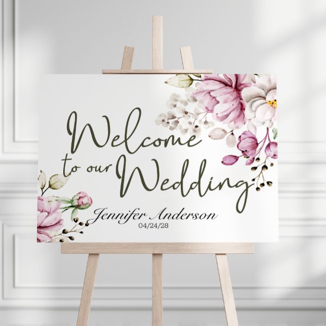 Affiche de mariage floral Bourgogne rose Paeonia (Créateur téléchargé)