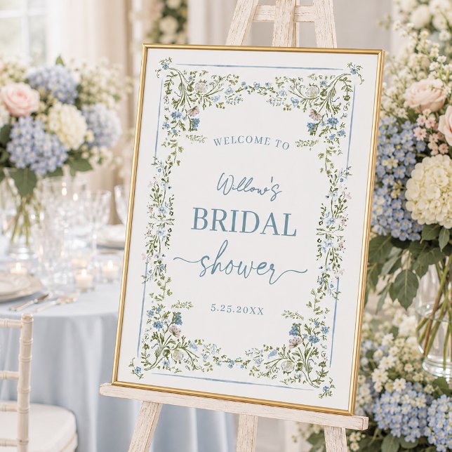 Affiche de mariage florale bleue botanique vintage (Créateur téléchargé)