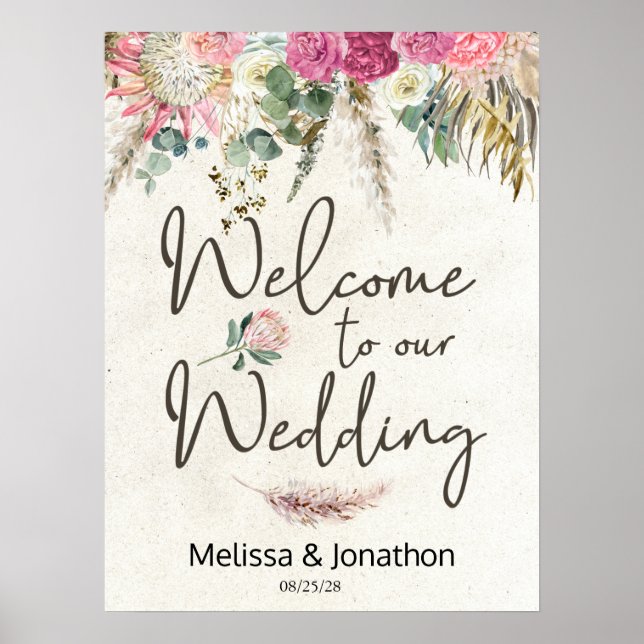 Affiche de mariage florale bohème pastel neutre (Devant)