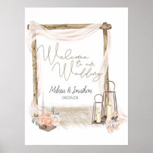 Affiche de mariage florale élégante rose Bohème mo