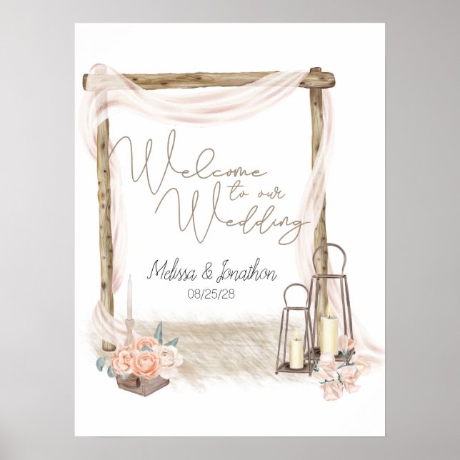 Affiche de mariage florale élégante rose Bohème mo (Devant)