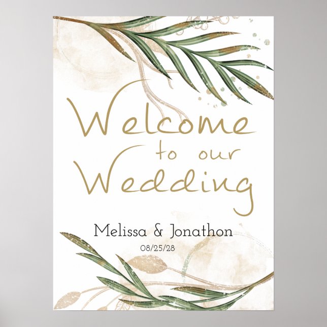 Affiche de mariage florale vert sauge or (Devant)