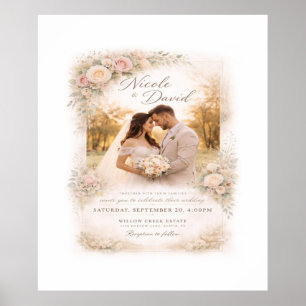 Affiche de mariage florale vintage — Photo et nom 