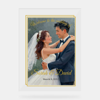 Affiche de mariage minimaliste avec cadre en or et