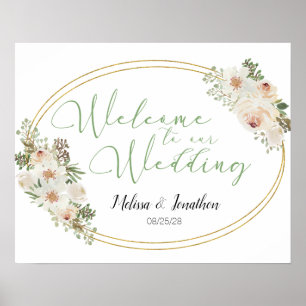 Affiche de mariage romantique élégante à fleurs bl