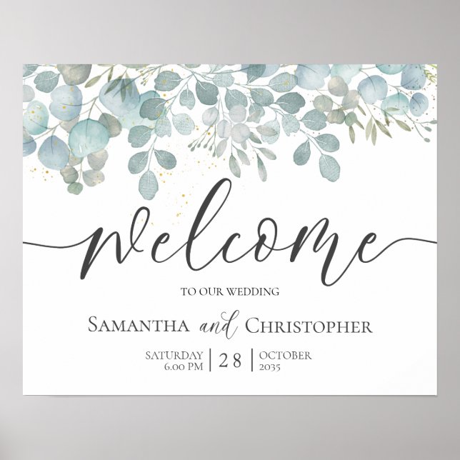 Affiche de mariage Rustique Eucalyptus Vert Sauge  (Devant)