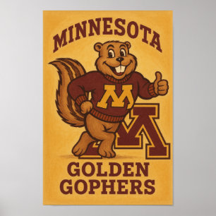 Affiche de mascotte Vintage Minnesota Golden Gophe