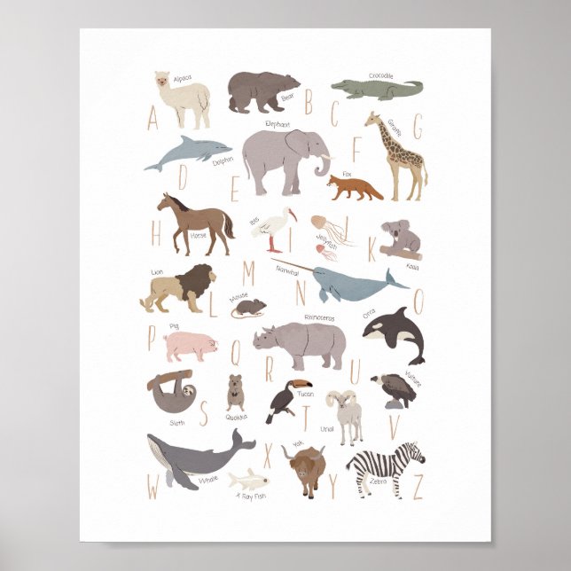Affiche de maternelle Montessori Alphabet Animal (Devant)