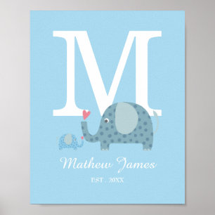 Affiche de maternité à monogramme initial éléphant
