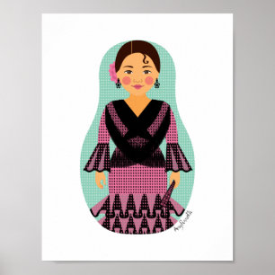 Affiche de Matriochka en robe rose espagnole