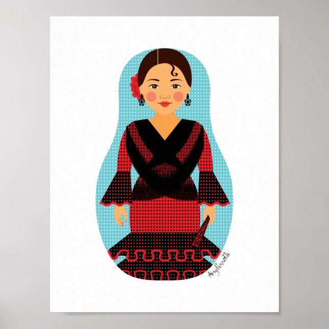 Affiche de Matriochka en robe rouge espagnole (Devant)