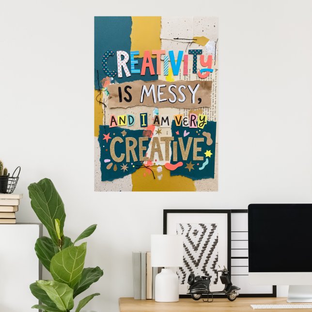 Affiche de médias mixtes créatifs et désordonnés (Bureau à domicile)