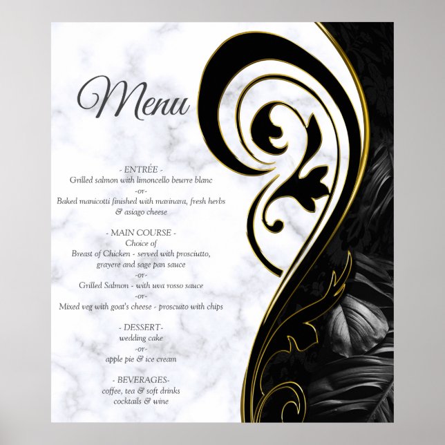 Affiche de menu abstrait noir marbre blanc moderne (Devant)