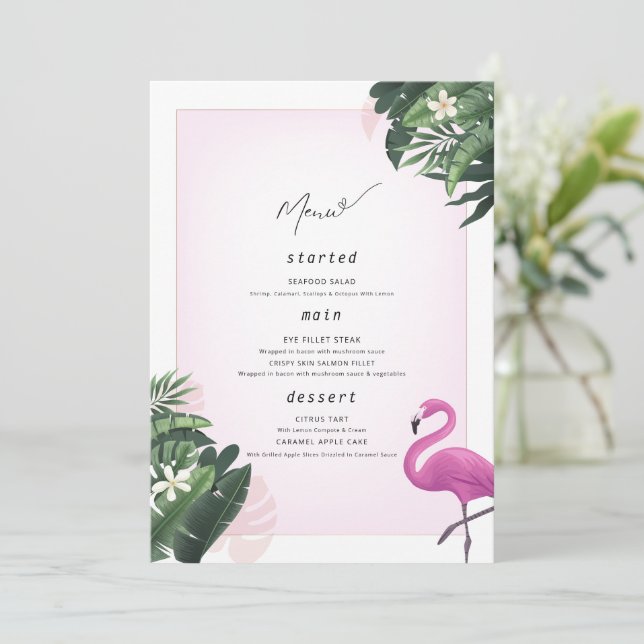 Affiche de menu d'anniversaire flamant rose, Menu  (Debout devant)