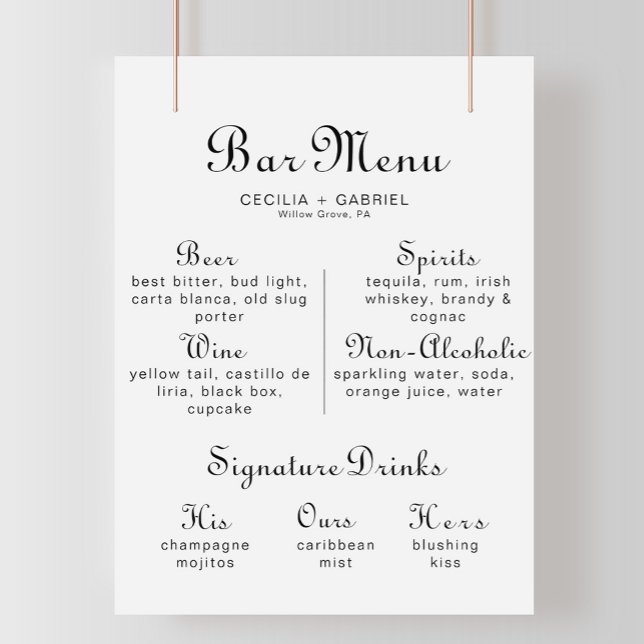 Affiche de menu de bar de mariage à calligraphie m (Créateur téléchargé)