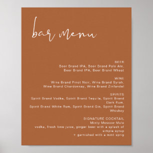 Affiche de menu de bar de mariage en terre cuite C