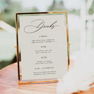 Affiche de menu de bar de mariage minimaliste crèm