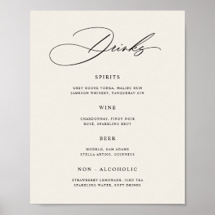 Affiche de menu de bar de mariage minimaliste crèm
