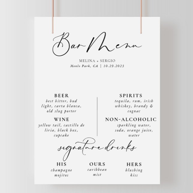 Affiche de menu de bar de mariage noir gris callig (Créateur téléchargé)