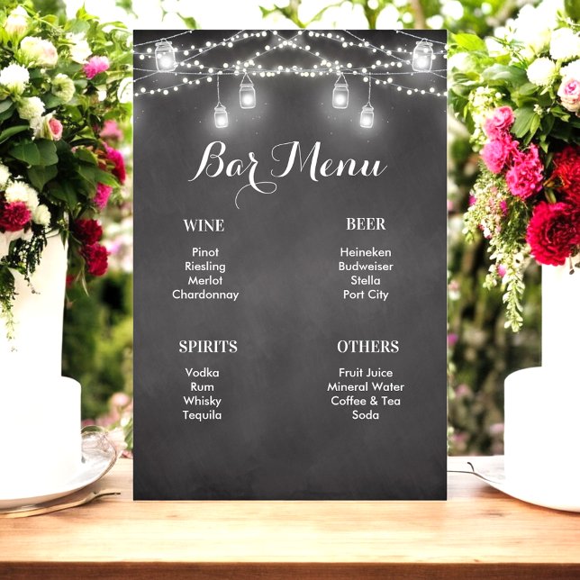 Affiche de menu de bar de mariage rustique noir et (Créateur téléchargé)
