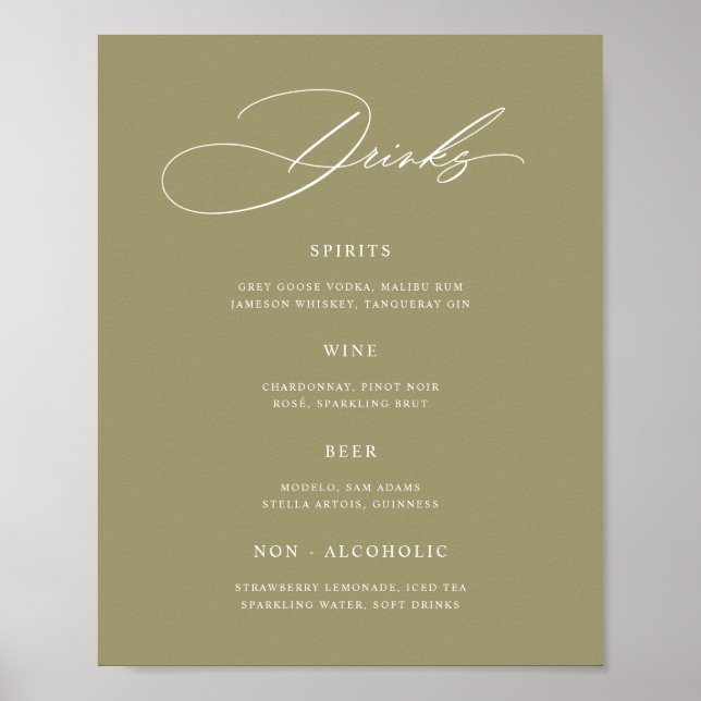 Affiche de menu de bar de mariage vert matcha mini (Devant)