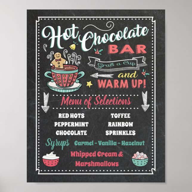 Affiche de menu de barre de chocolat chaud pour fê (Devant)