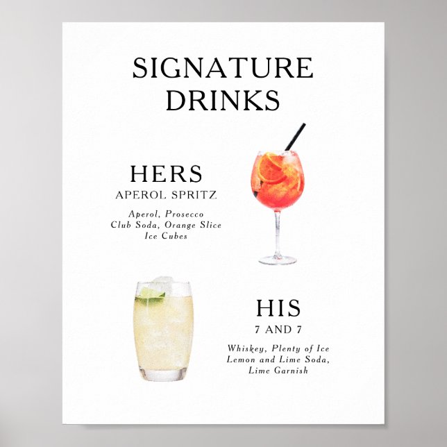 Affiche de menu de cocktail de mariage Boissons Si (Devant)