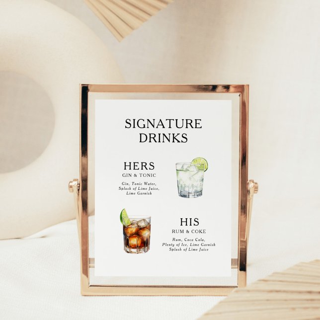 Affiche de menu de cocktail de mariage Boissons Si (Créateur téléchargé)