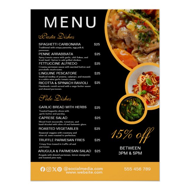 Affiche de menu de restaurant modifiable (Devant)