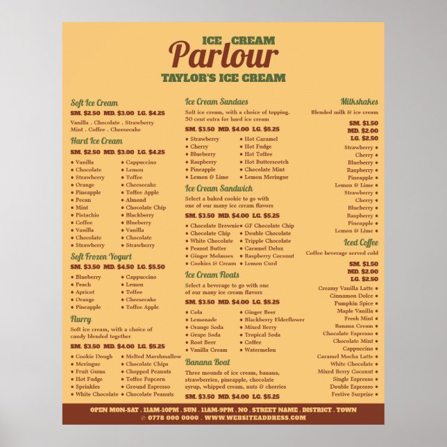 Affiche de menu de salon de glace moderne (Devant)