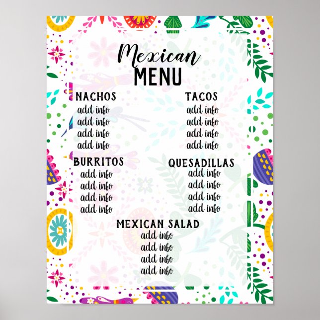 affiche de menu mexicain  (Devant)