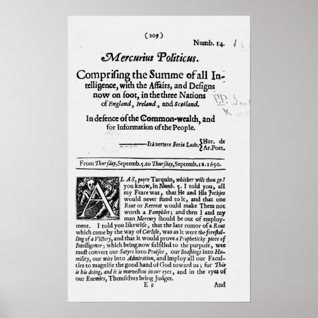 Affiche de "Mercurius Politicus" (Devant)